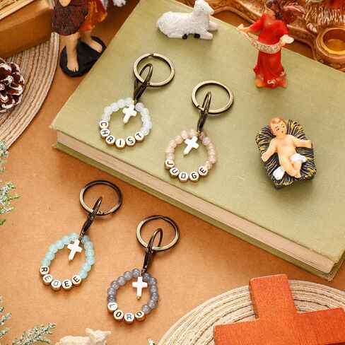 Ferreve 448pcs Easter Christian Keychain Making Kit Cross Beads Keychain Making Craft Religious DIY Cross Beads and Charms for Easter Teacher Appreciation Gifts Church Activities in Saudi Arabia