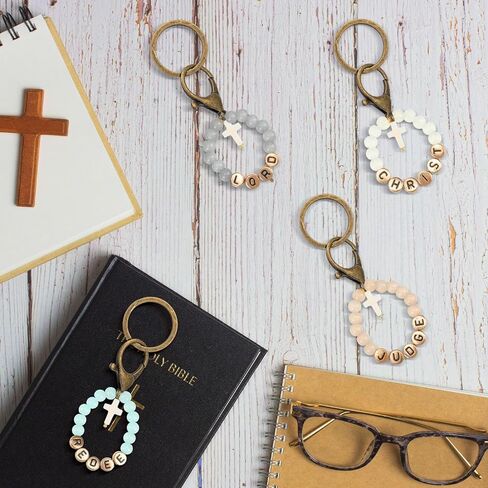 Ferreve 448pcs Easter Christian Keychain Making Kit Cross Beads Keychain Making Craft Religious DIY Cross Beads and Charms for Easter Teacher Appreciation Gifts Church Activities in Saudi Arabia