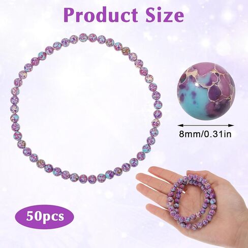 YQQYG 50 Pcs 8mm Gemstone Beads, Stone Beads for Jewelry Making for Jewelry Making DIY Colorful Round Stone Bead in Kuwait