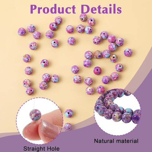 YQQYG 50 Pcs 8mm Gemstone Beads, Stone Beads for Jewelry Making for Jewelry Making DIY Colorful Round Stone Bead in Kuwait