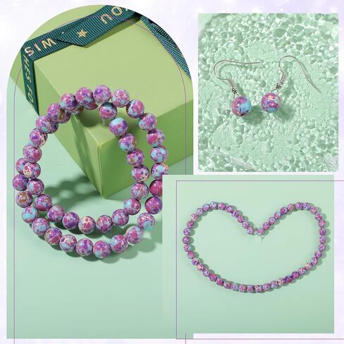 YQQYG 50 Pcs 8mm Gemstone Beads, Stone Beads for Jewelry Making for Jewelry Making DIY Colorful Round Stone Bead in Kuwait