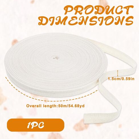 Cotton Twill Tape Ribbon Natural Cotton Twill Tape 55 Yards 0.6 Inch Wide Soft Natural Ribbon Bunting Bias Tapes Herringbone Webbing Tapes Roll for Sewing DIY Crafts Gift Wrapping Home Decor in Saudi Arabia