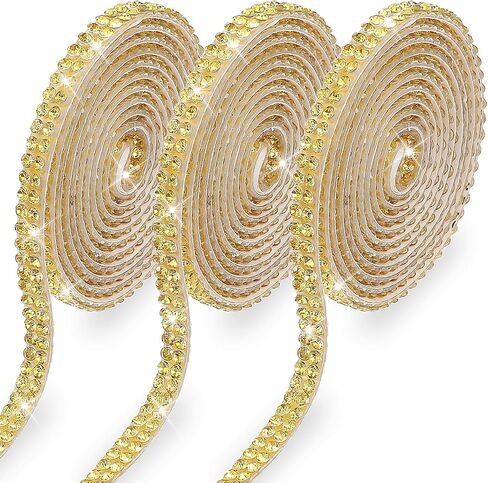 Sibba 3 Rolls Self Adhesive Rhinestone Ribbon, Bling Crystal Rhinestone Strips Tape Glitter Fabric Trim for DIY Crafts Clothes Car Shoes Party Decor Embellishments, Gold in Saudi Arabia