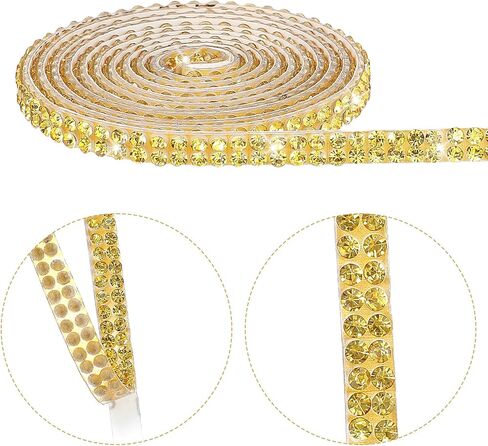 Sibba 3 Rolls Self Adhesive Rhinestone Ribbon, Bling Crystal Rhinestone Strips Tape Glitter Fabric Trim for DIY Crafts Clothes Car Shoes Party Decor Embellishments, Gold in Saudi Arabia