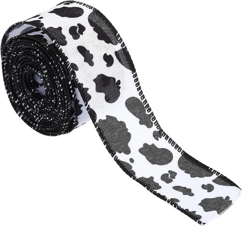 PATIKIL 10 Yards Ribbon for Gift Wrapping, 1pcs 22 mm (7/8inch) Cow Print Ribbons for Crafts Thin Ribbon for Wedding Decoration Gifts Home Coming-Mum Hat Bow, Black White in Saudi Arabia