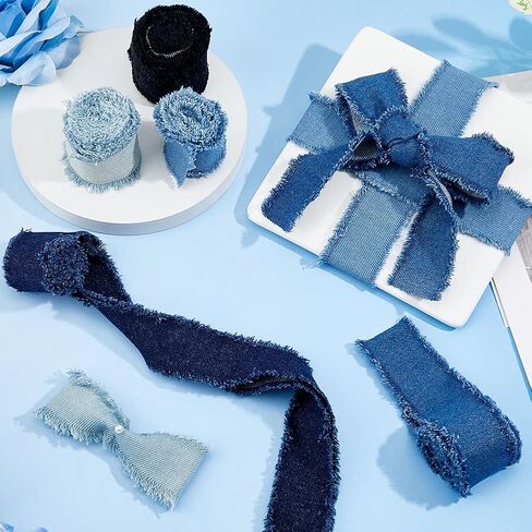 SUPERFINDINGS 5 لفات 9.3 ياردة من شريط الدنيم الأزرق هامش 4 سم شريط قماشي واسع لتغليف نسيج الجينز القطني المتوتر لتغليف الهدايا وخياطة الشعر وديكور الزفاف in Saudi Arabia