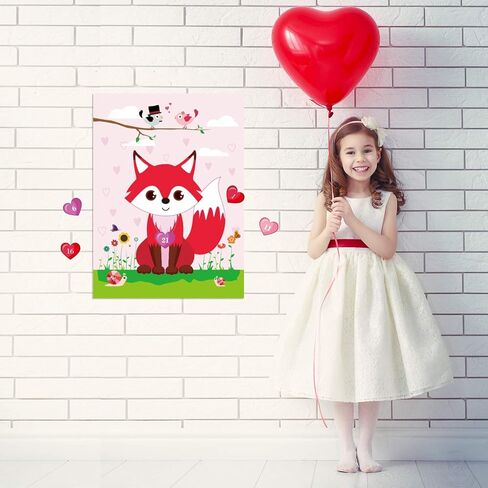 FEPITO Pin The Heart on The Fox Valentines Game with 24Pcs Heart Stickers for Valentines Party Supplies, Kids Birthday Party Decoration in Saudi Arabia