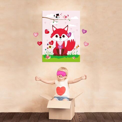 FEPITO Pin The Heart on The Fox Valentines Game with 24Pcs Heart Stickers for Valentines Party Supplies, Kids Birthday Party Decoration in Saudi Arabia