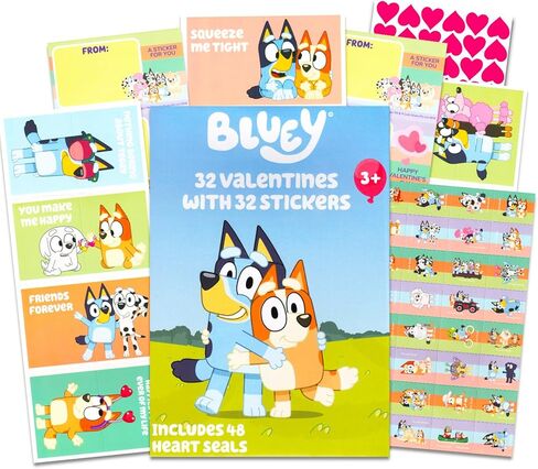 Bluey Valentines Day Cards Super Set - Bundle Includes 32 Bluey Valentines with Stickers | Bluey Cards for Classroom Exchange in Saudi Arabia