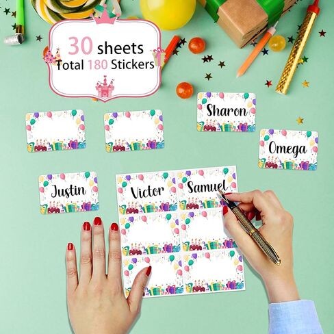 Lucleag 180PCS Birthday Name Tags Stickers, Cake Balloons Name Stickers Gift Tags Name Labels Sticker for Kids Classroom Office Students Clothes Birthday Party, 2x3 inch in Saudi Arabia