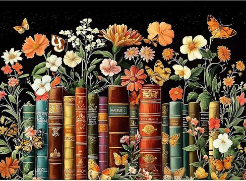 مجموعات الرسم الماسي للبالغين، كتاب مختلف وزهرة 5D لوحة فنية ماسية للمبتدئين، لوحة أحجار كريمة دائرية كاملة الحفر، مجموعات رسم فنية منقطة ماسية لديكور الحائط المنزلي 11.8 × 15.7 بوصة in Kuwait