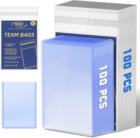 DEDC 200 Pcs Team Bag Top Loaders for Cards, 3" X 4" Top Loader Rigid Trading Cards Sleeves Hard Plastic Protective for Baseball Sports Collectibles Team Set Bags (100pc Top Loader + 100Pc Sleeves) in Kuwait