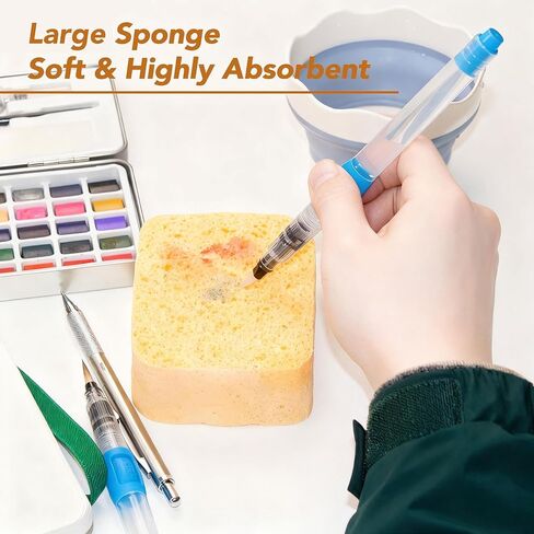 مجموعة طلاء بالألوان المائية 50 لونًا، مجموعة رسم مع كتاب تلوين، فرش مياه، غسالة، صندوق تخزين، إسفنجة كبيرة وقلم رصاص ميكانيكي، مستلزمات فنية، مجموعة ألوان مائية للسفر، هواة الهواة in Kuwait