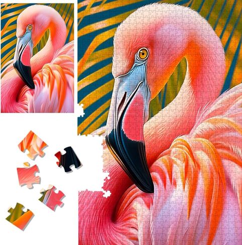 ROSE RAIN Premium 1000 Pieces Jigsaw Puzzles for Adults with Letters on Back Dust-Free Thick HD Board Colorful Tropical Flamingo Bird Animal Art Hard Stress Relief Decor Fun Gift in Kuwait