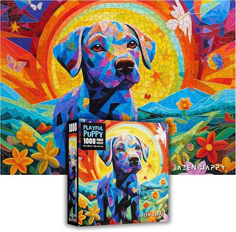 أحجية الصور المقطوعة الصعبة للبالغين والعائلات - 1000 قطعة - جرو مرح - جازن هابي - 27 × 20 بوصة - لغز متضمن in Kuwait