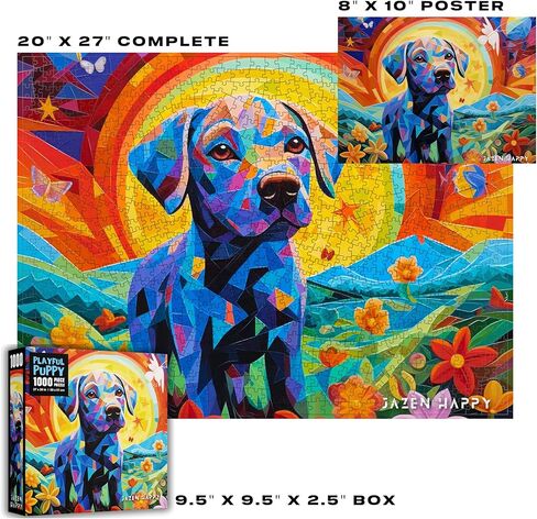 أحجية الصور المقطوعة الصعبة للبالغين والعائلات - 1000 قطعة - جرو مرح - جازن هابي - 27 × 20 بوصة - لغز متضمن in Kuwait
