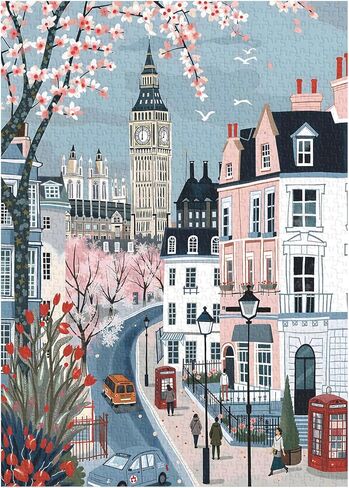 London Spring Puzzles for Adults 1000 Pieces, European Street Landscape Jigsaw Puzzle, Romantic Travel Scene Puzzle in Saudi Arabia