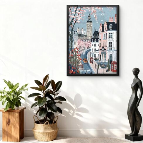 London Spring Puzzles for Adults 1000 Pieces, European Street Landscape Jigsaw Puzzle, Romantic Travel Scene Puzzle in Saudi Arabia