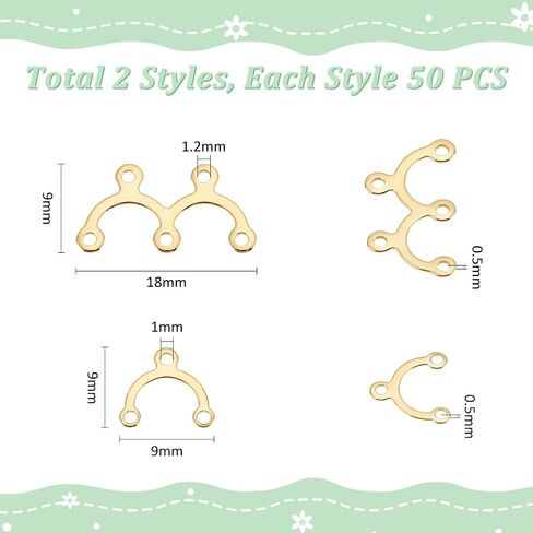 UNICRAFTALE 100 قطعة بمقاسين حقيقيين مطلية بالذهب عيار 18 قيراط موصل قوس ثريا مكون من وصلات من الفولاذ المقاوم للصدأ موصلات حلق سحرية لقلادة حلق صنع ثقب الحرف 1-1.2 مم in Kuwait
