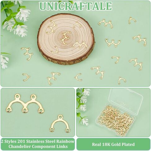 UNICRAFTALE 100 قطعة بمقاسين حقيقيين مطلية بالذهب عيار 18 قيراط موصل قوس ثريا مكون من وصلات من الفولاذ المقاوم للصدأ موصلات حلق سحرية لقلادة حلق صنع ثقب الحرف 1-1.2 مم in Kuwait