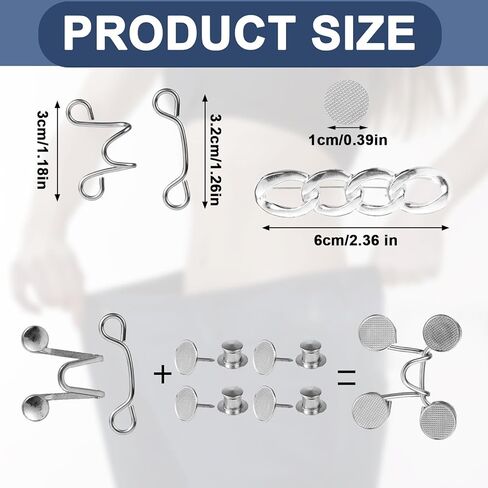 8pcs Pant Waist Tightener Set, Zinc Alloy Reusable Pants Adjuster Waist Tightener Cool Chain Pins for Women Dress Shirts (Large) in Saudi Arabia