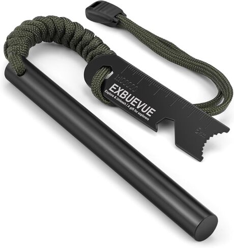 EXBUEVUE Fire Starter, 1/2" X 5'' Ferro Rod Outdoor Survival Kits Flint and Steel with 2X 13'' Waterproof Tinder Wick Rope and Stricker, Survival Paracord for Bushcraft, Campfires, Hiking Kits  in Kuwait