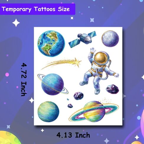 120 Pcs Glitter Galaxy Temporary Tattoos for Boys Kids, 12 Sheets Outer Space Tattoos for Boys Children Birthday Party Supplies Favors Spaceship Decorations in Kuwait