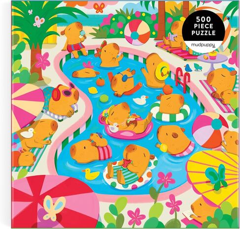 Mudpuppy Capybara Pool Day - أحجية الصور المقطوعة العائلية المكونة من 500 قطعة مع رسوم توضيحية ملونة وممتعة لكابيبارا للأطفال من سن 8 سنوات فما فوق in Saudi Arabia