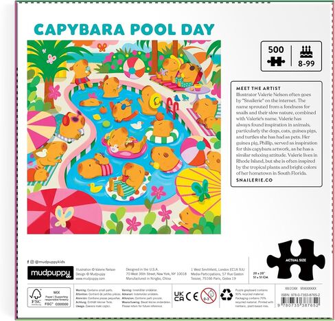 Mudpuppy Capybara Pool Day - أحجية الصور المقطوعة العائلية المكونة من 500 قطعة مع رسوم توضيحية ملونة وممتعة لكابيبارا للأطفال من سن 8 سنوات فما فوق in Saudi Arabia