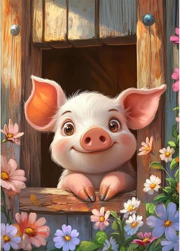 MEIYUDA 5D Pig Diamonds Painting Kits for Adults, DIY Flowers Cute Pig Round Full Drill Diamond Art for Adults Beginners, Cartoon Animals Crafts Kits for Home Wall Decor Present 12×16inch in Saudi Arabia