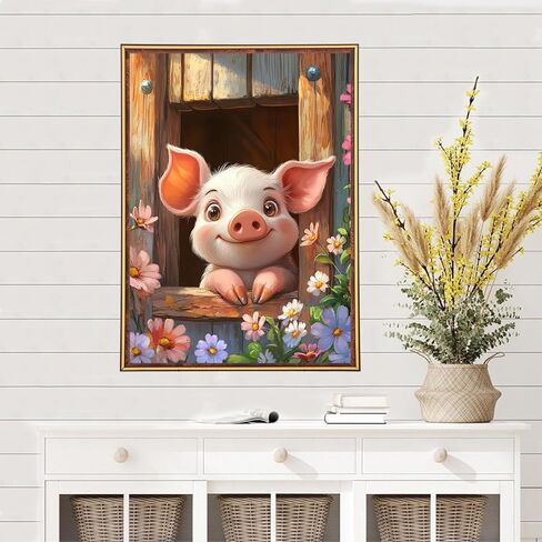 MEIYUDA 5D Pig Diamonds Painting Kits for Adults, DIY Flowers Cute Pig Round Full Drill Diamond Art for Adults Beginners, Cartoon Animals Crafts Kits for Home Wall Decor Present 12×16inch in Saudi Arabia