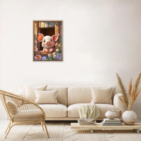 MEIYUDA 5D Pig Diamonds Painting Kits for Adults, DIY Flowers Cute Pig Round Full Drill Diamond Art for Adults Beginners, Cartoon Animals Crafts Kits for Home Wall Decor Present 12×16inch in Saudi Arabia