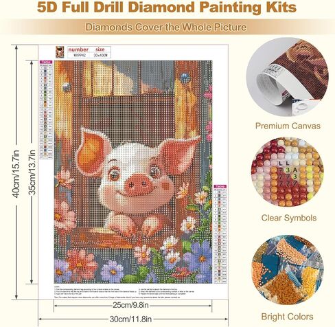 MEIYUDA 5D Pig Diamonds Painting Kits for Adults, DIY Flowers Cute Pig Round Full Drill Diamond Art for Adults Beginners, Cartoon Animals Crafts Kits for Home Wall Decor Present 12×16inch in Saudi Arabia