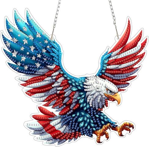 MXJSUA Diamond Art Hanging Kits for Adults Beginners, American Flag Eagle DIY Acrylic Special Shaped Crystal Diamond Gem Art Pendant Drills Painting Ornament for Home Wall Decor and Gift in Saudi Arabia