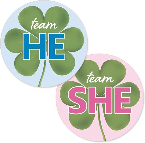 St. Patrick's Day Gender Reveal Party - Team He or Team She Shamrock Stickers - What Will Our Lucky Charm Be - 40 Count - 1.75" Round Labels in Saudi Arabia