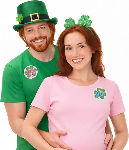 St. Patrick's Day Gender Reveal Party - Team He or Team She Shamrock Stickers - What Will Our Lucky Charm Be - 40 Count - 1.75" Round Labels in Saudi Arabia