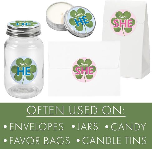 St. Patrick's Day Gender Reveal Party - Team He or Team She Shamrock Stickers - What Will Our Lucky Charm Be - 40 Count - 1.75" Round Labels in Saudi Arabia
