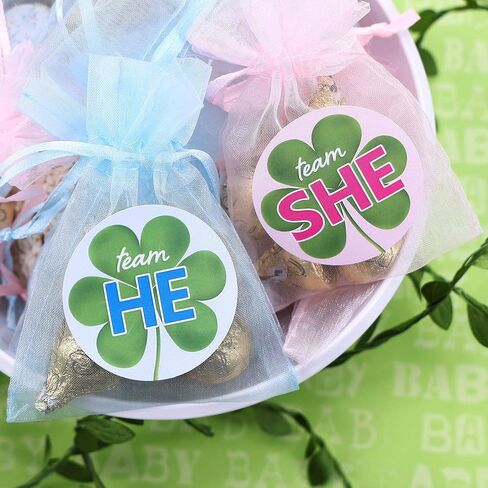 St. Patrick's Day Gender Reveal Party - Team He or Team She Shamrock Stickers - What Will Our Lucky Charm Be - 40 Count - 1.75" Round Labels in Saudi Arabia
