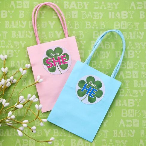 St. Patrick's Day Gender Reveal Party - Team He or Team She Shamrock Stickers - What Will Our Lucky Charm Be - 40 Count - 1.75" Round Labels in Saudi Arabia