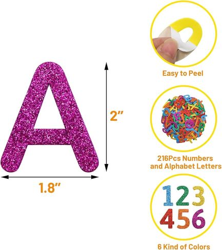 Fancy Land Glitter Foam Letters and Numbers Stickers Self Adhesive Number Alphabet Sticker for Kids Art Project Crafts Back to School Decoration Supplies 216Pcs in Saudi Arabia