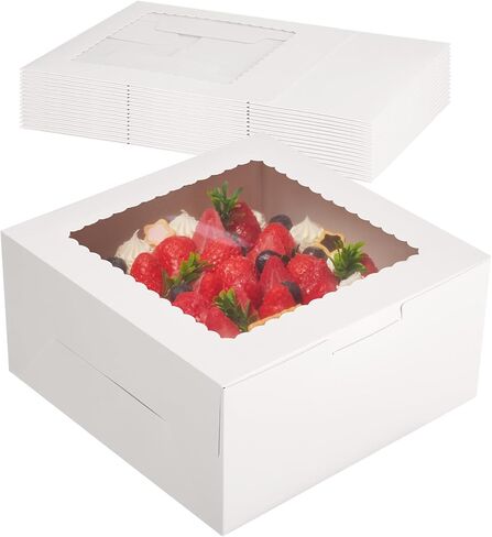 Kootek 15pcs Cake Boxes, 10x10x8 Inches Tall Cake Box with Window, White Bakery Boxes, Large Baking Boxes, Square Cardboard Cake Box for Multi-Layer Cakes, Pie, Pastries, Cake Decorating Supplies in Saudi Arabia