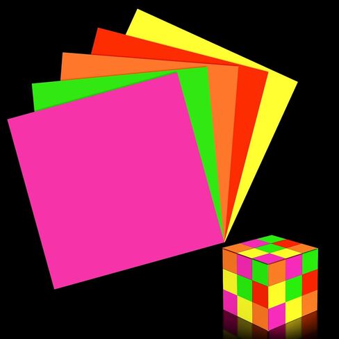 Whaline 30 Sheets Neon Card Stock Paper 8 x 8 Inch 5 Colors Glow in The Dark Square Cardstock for Birthday Wedding Dance Floor Game Party Decor DIY Crafts Supplies in Saudi Arabia