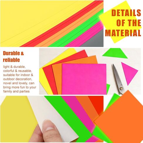Whaline 30 Sheets Neon Card Stock Paper 8 x 8 Inch 5 Colors Glow in The Dark Square Cardstock for Birthday Wedding Dance Floor Game Party Decor DIY Crafts Supplies in Saudi Arabia