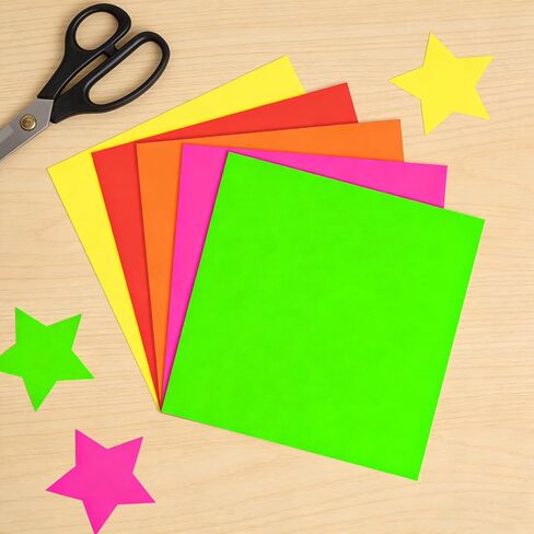 Whaline 30 Sheets Neon Card Stock Paper 8 x 8 Inch 5 Colors Glow in The Dark Square Cardstock for Birthday Wedding Dance Floor Game Party Decor DIY Crafts Supplies in Saudi Arabia