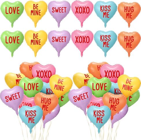 30 Pcs Valentine's Day Candy Heart Balloons 18 Inch Foil XOXO Be Mine Love Sweet Pink Heart Helium Balloons Set for Valentine's Day Wedding Anniversary(Colorful) in Saudi Arabia