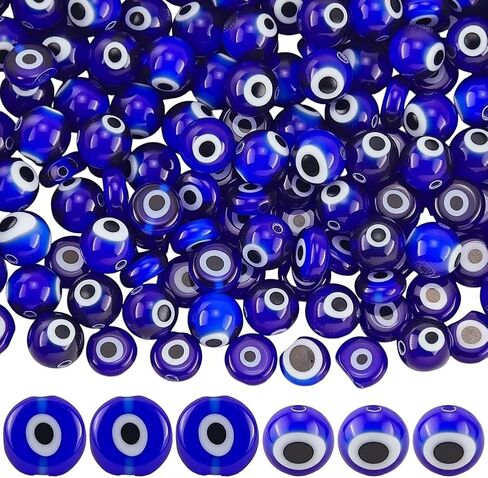 1 صندوق 3 أنماط 6 مم 8 مم 10 مم أزرق داكن عين الشر الخرز الزجاجي مع ثقوب مسطحة مستديرة متنوعة الحجم عيون فاصل تركي خرزة فضفاضة لصنع المجوهرات سوار قلادة DIY الحرفية العرض in Kuwait