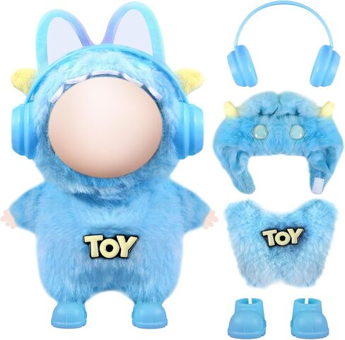 17cm Doll Clothes Set for Labubu Dress Up,Cute Outfit ,4 Piece Hat Overalls Headphones Shoes Dolls Clothing Accessories(NO Doll) (Purple) in Kuwait