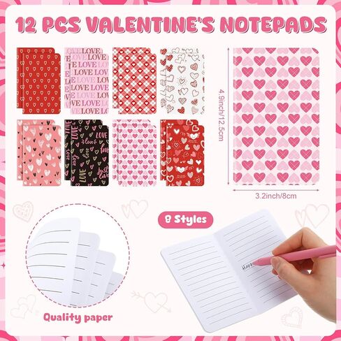 Funrous 48 Pack Valentine's Day Party Favors Valentine Gifts Bulk 12 Silicone Bracelet Wristbands 12 Notebooks 12 Ballpoint Pens 12 Keychains Heart Party Supplies for Gift Exchange Prizes Accessories in Saudi Arabia