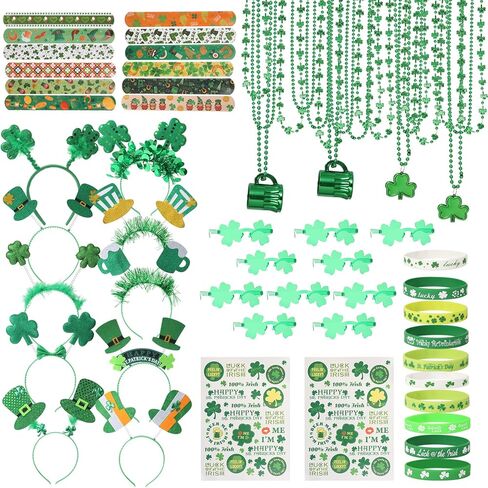 62 قطعة من إكسسوارات يوم القديس باتريك عصابات الرأس إكسسوارات خرز شامروك، St. مجموعة إكسسوارات عيد القديس باتريك هدايا الحفلات والنظارات والأساور وملصقات الوشم ومستلزمات المسيرات الديكورية in Kuwait