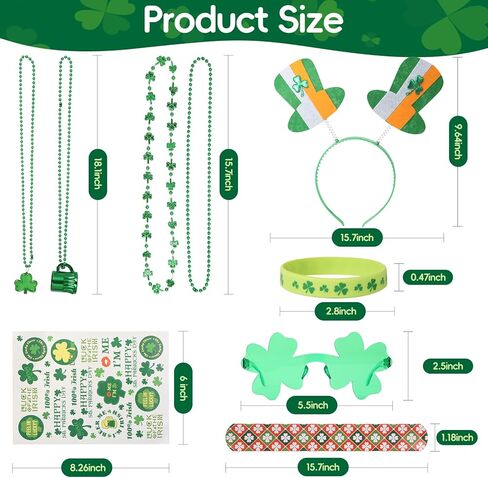 62 قطعة من إكسسوارات يوم القديس باتريك عصابات الرأس إكسسوارات خرز شامروك، St. مجموعة إكسسوارات عيد القديس باتريك هدايا الحفلات والنظارات والأساور وملصقات الوشم ومستلزمات المسيرات الديكورية in Kuwait